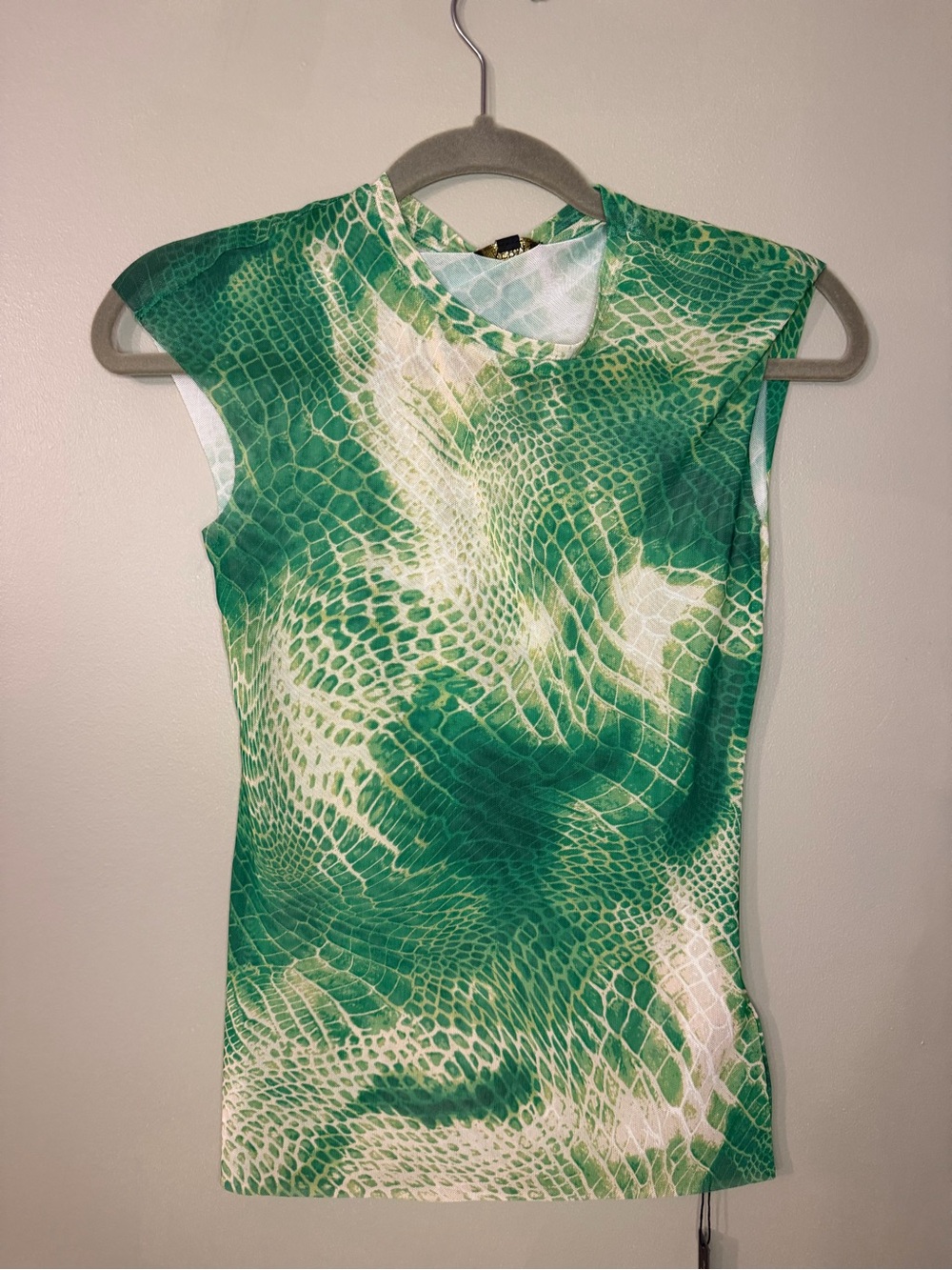 AFRM Green & Cream Sleeveless Animal-Print Tank